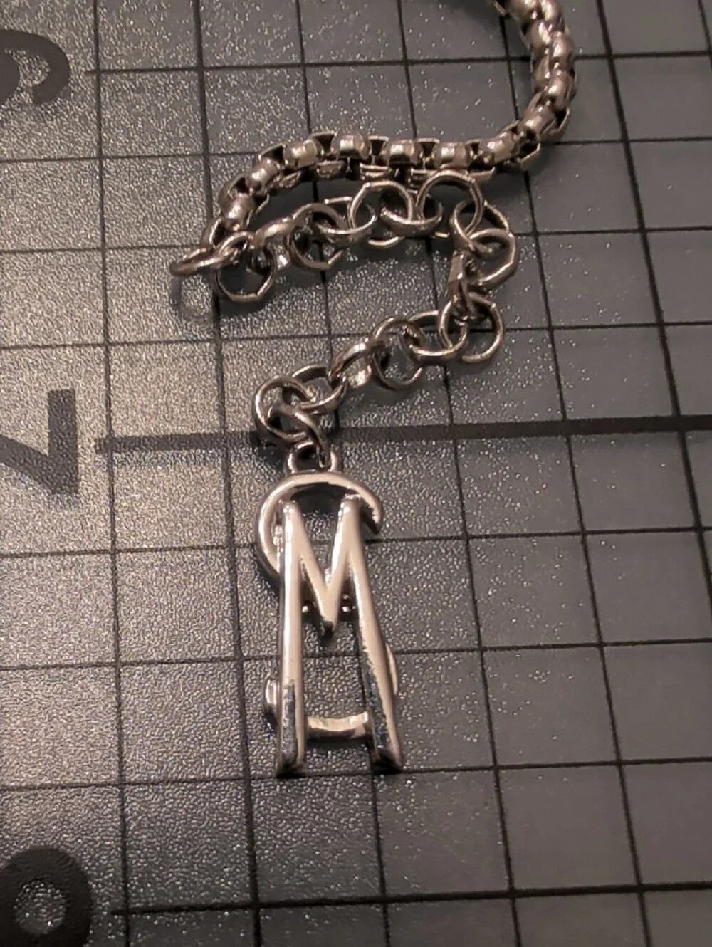 Silver Tone Chain Bracelet with MS Charm - Silver